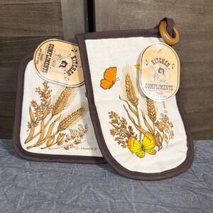 Franco Pot Holder Oven Mitt Set Unisex OS Butterfly Wheat Cream Brown NEW